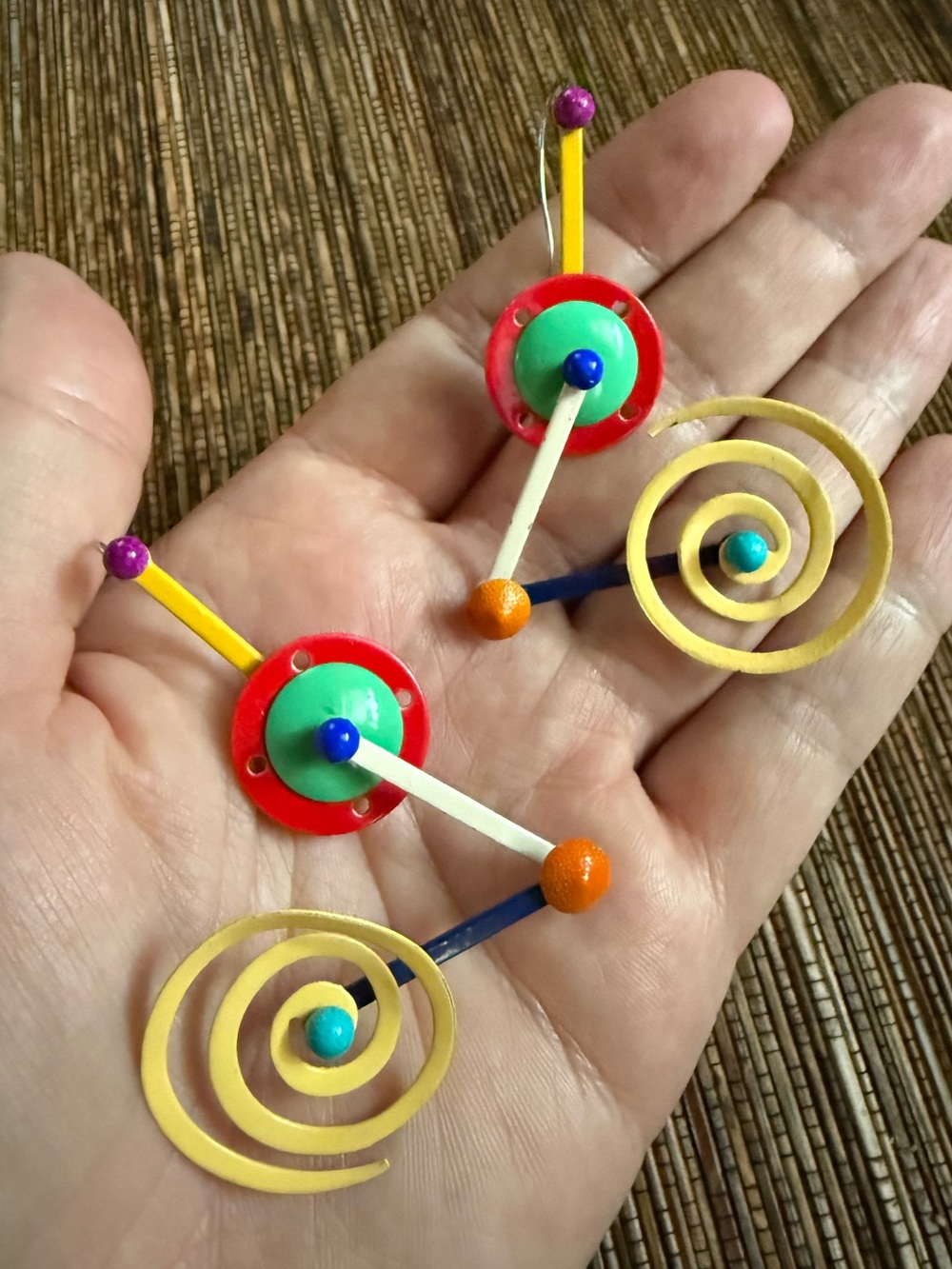 Eve Kaplin Earrings RARE Memphis Design Modernist 1980’s Kinetic Articulated